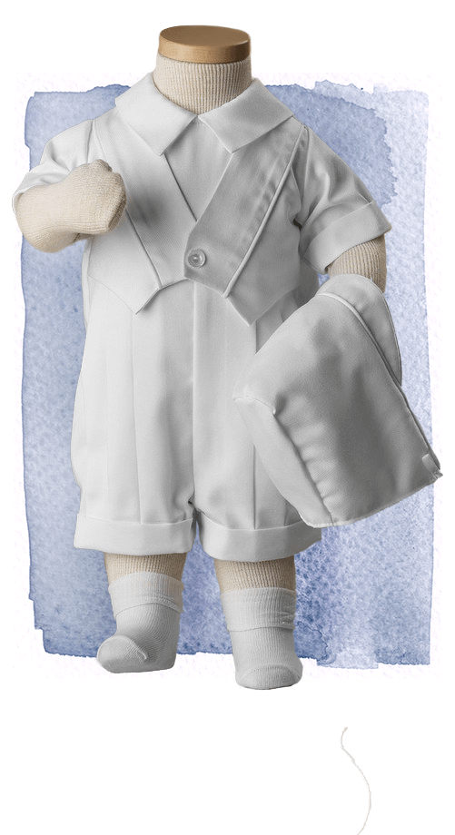 White gabardine romper nb-6mn LDS blessing christening and burial