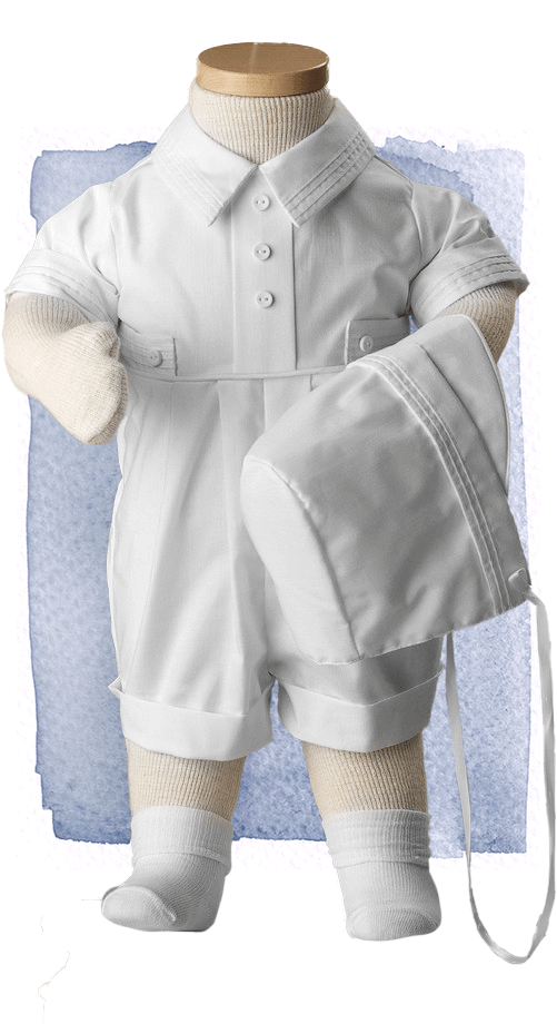 white polycotton babies romper with pleats LDS blessing or christening