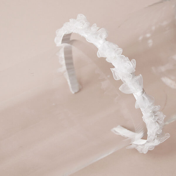 Sheer Flower Headband white little girls head band for LDS baptism LDS temple sealing flower girls communion