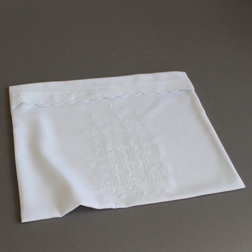 women's personalized LDS temple envelope all white embroidered