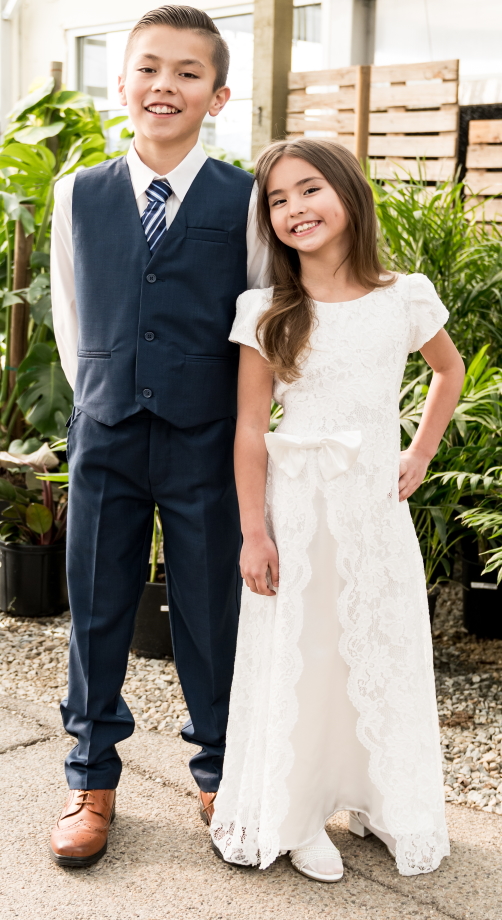Boys suits and girls white dresses LDS baptism communion weddings church