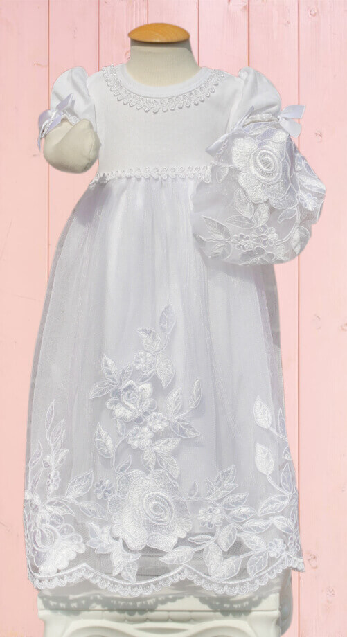 Sweet Rosie white baby blessing dress nb-6mn with bonnet