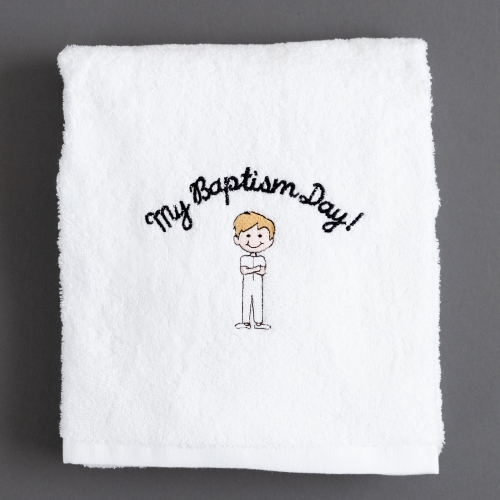 Boys lds baptism towel blond boy