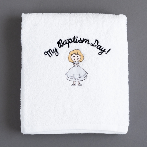 Blonde girl LDS baptism towel