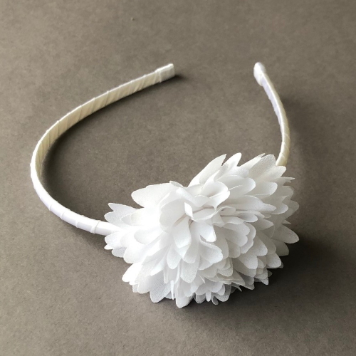 White mum flower girls head band