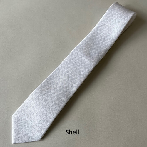 White LDS Temple Tie polyester with a small shell pattern