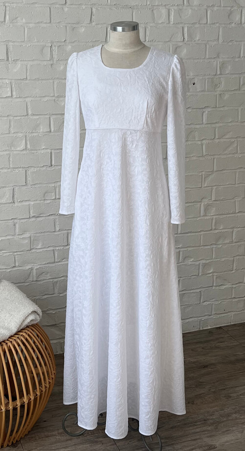 Rome white knit rose design pockets LDS temple dress plus size