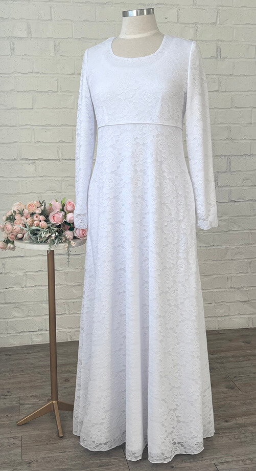 Sienna all white lace LDS temple dress modest long dress bridal