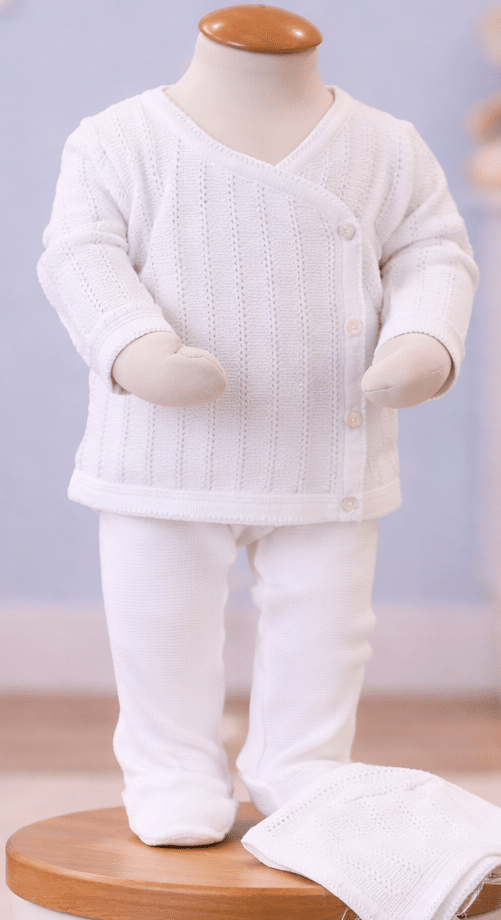 Pointelle Wrap Jacket Set with Hat